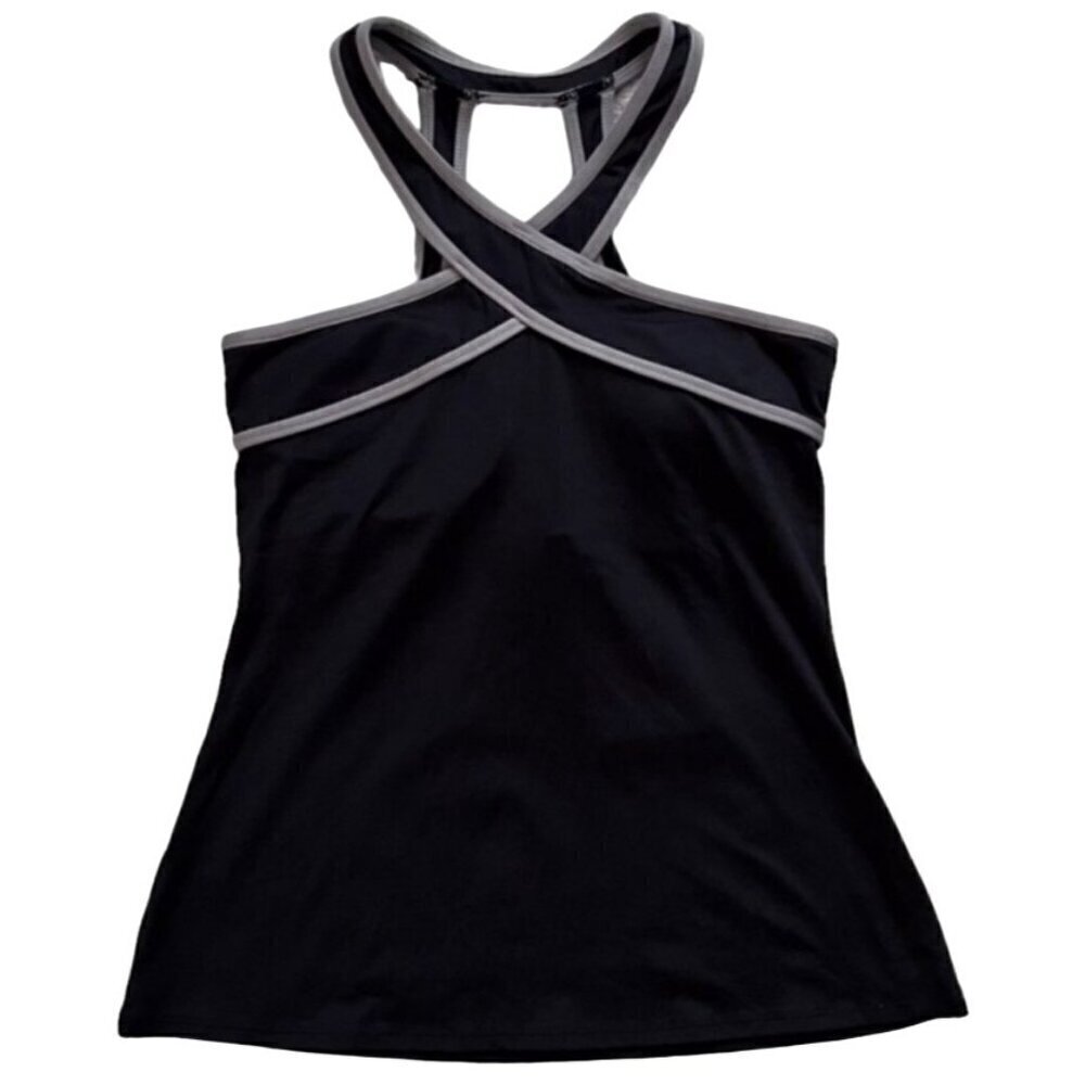 NWT Fabletics Chicago Top Tank Black Fog/Gray Womens Small Halter Built in Bra - Picture 2 of 9